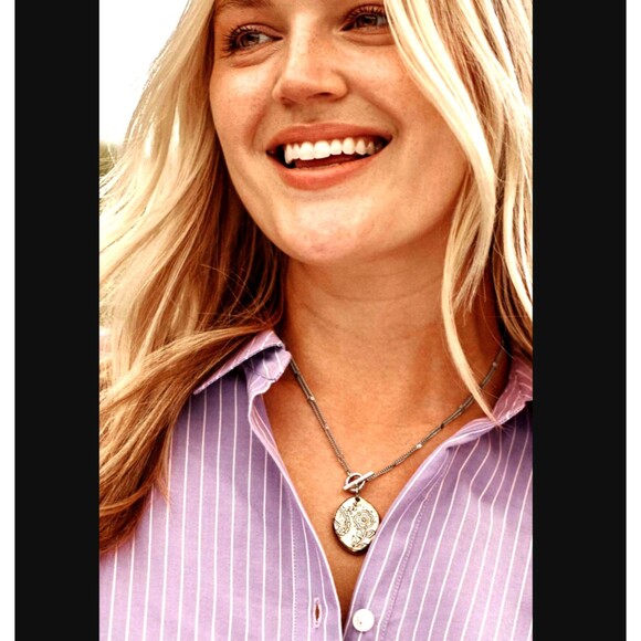 J. Jill Floral Locket Necklace 2-in-1 Convertible Silver Gold Tone Compassion NT - Picture 3 of 10